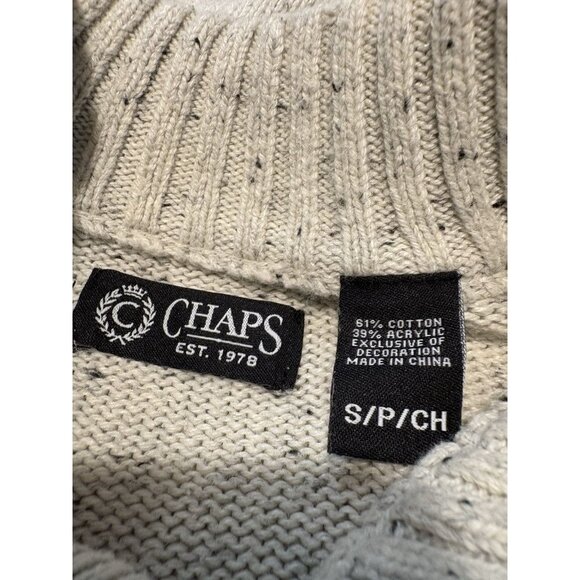 CHAPS Cream Heathered Mock Neck Elbow Patch Sweater Fisherman Academic Small - Picture 6 of 6